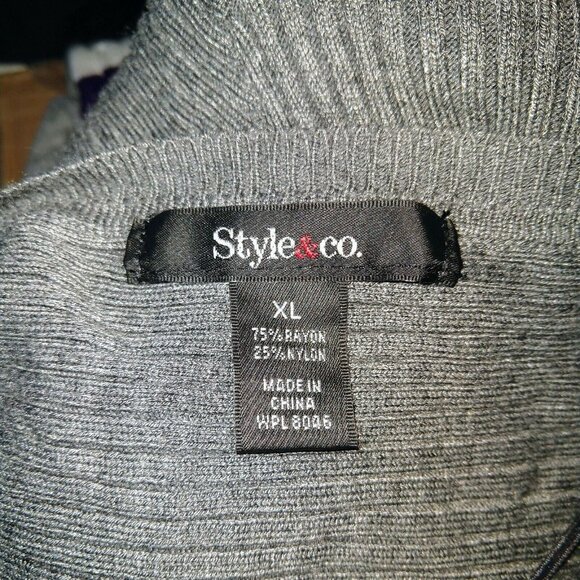 Style & Co Sweater Pullover Steel Gray Women Ribbed Scoop Neck Size XL - Picture 6 of 6